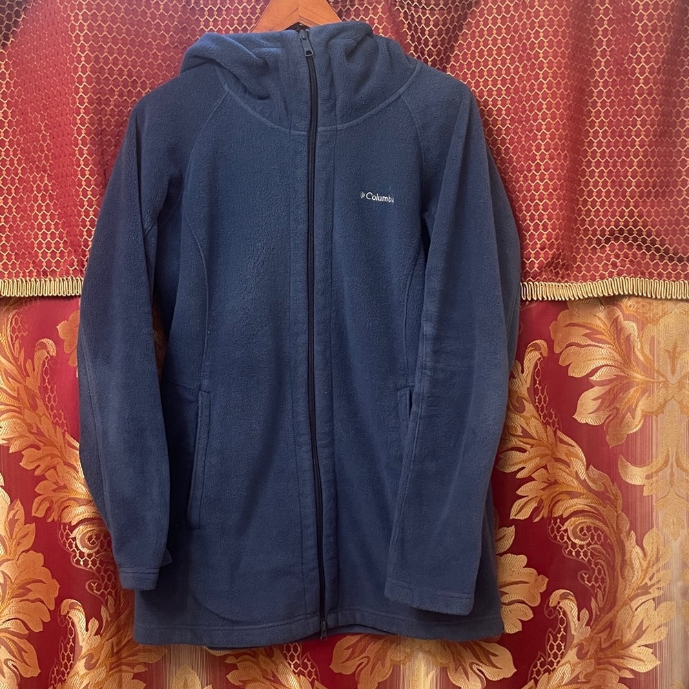 (2) Columbia fleece mid-length coats-navy & black